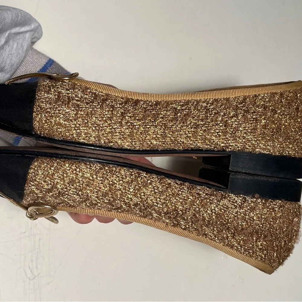 CHANEL Women's Gold and Black Flats